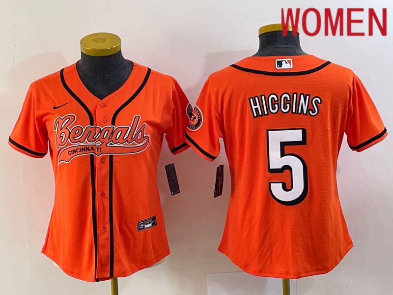 Women Cincinnati Bengals #5 Tee Higgins Orange Nike Co branded NFL Jersey->women mlb jersey->Women Jersey